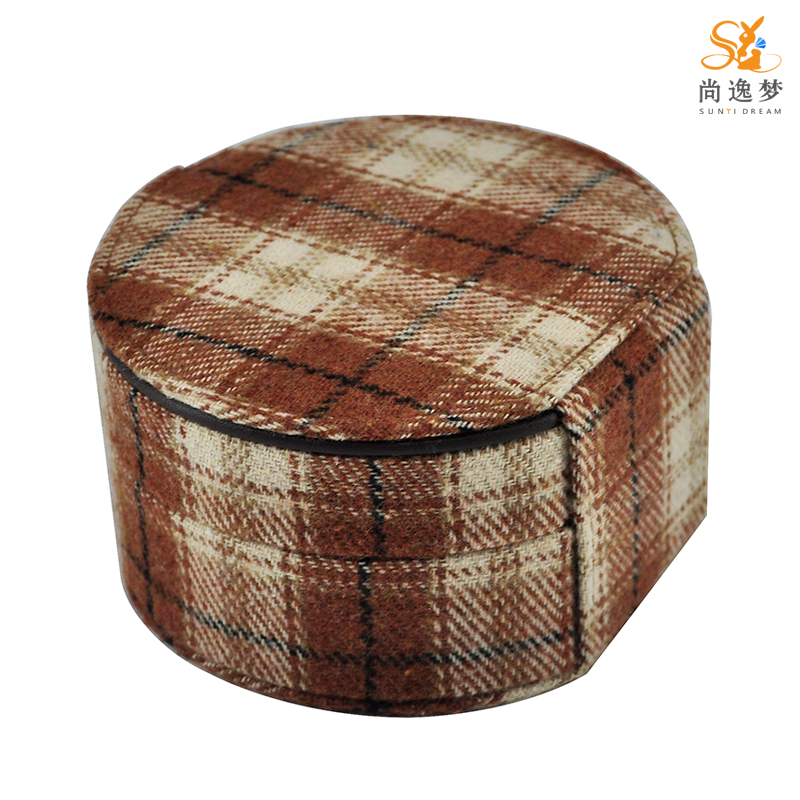 Check Fabric Double Layers Travel Jewelry Box